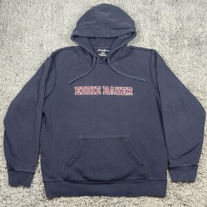Eddie Bauer Mens Large Tall Pullover Hoodie with Embroidered Logo Navy Blue